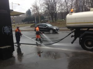 Streets being hosed down/carwash