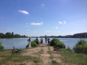 Confluence of Rhone and Saone rivers