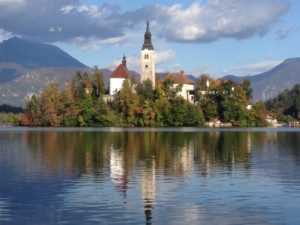 Bled island or Blejski Otok on Lake Bled