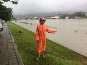 Chaweng Lake overflowing - Adri kitted out for the overflow