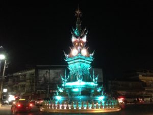 Chiang Rai Clock Tower changing colour at 20:00