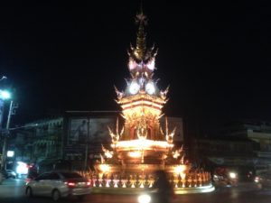 Chiang Rai Clock Tower changing colour at 20:00