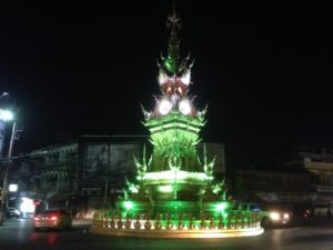 Chiang Rai Clock Tower changing colour at 20:00