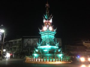 Chiang Rai Clock Tower changing colour at 20:00