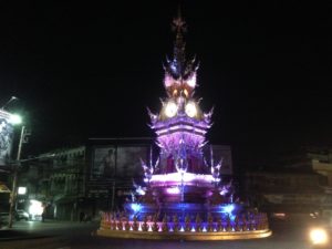 Chiang Rai Clock Tower changing colour at 20:00