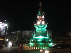 Chiang Rai Clock Tower changing colour at 20:00