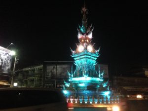 Chiang Rai Clock Tower changing colour at 20:00