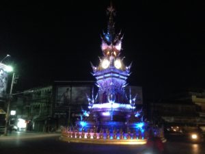 Chiang Rai Clock Tower changing colour at 20:00