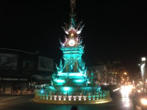 Chiang Rai Clock Tower changing colour at 20:00