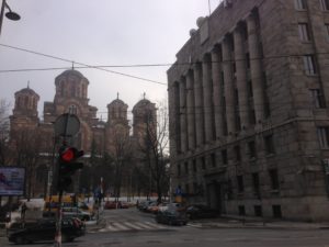 Post of Serbia building withSaint Mark’s Church