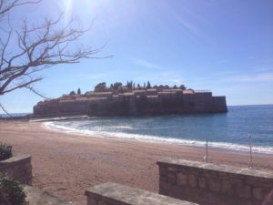 View to Sveti Stefan from the Olive Restaurant