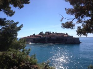 View to Sveti Stefan from the Olive Restaurant