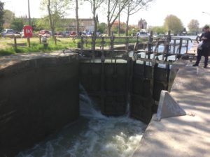 Water pours into the lock area