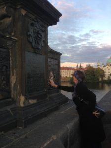 Charles Bridge - Adri rubbing off on some good luck, apparently