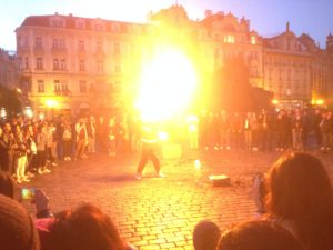 Prague - Fire eater almost on fire