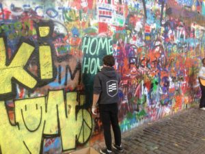 John Lennon wall being decorated